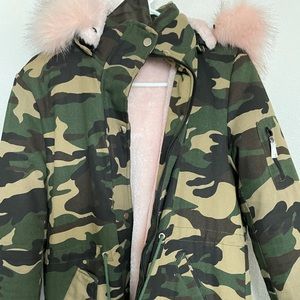 Cargo Parka with pink fur hood